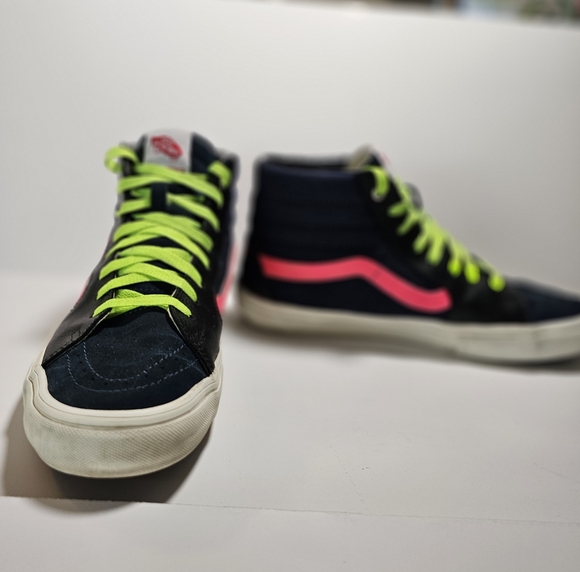 Vans SK8 Hi Unisex Black and Pink Leather Suede and Canvas Skate Sneaker Size 10 - Picture 1 of 5